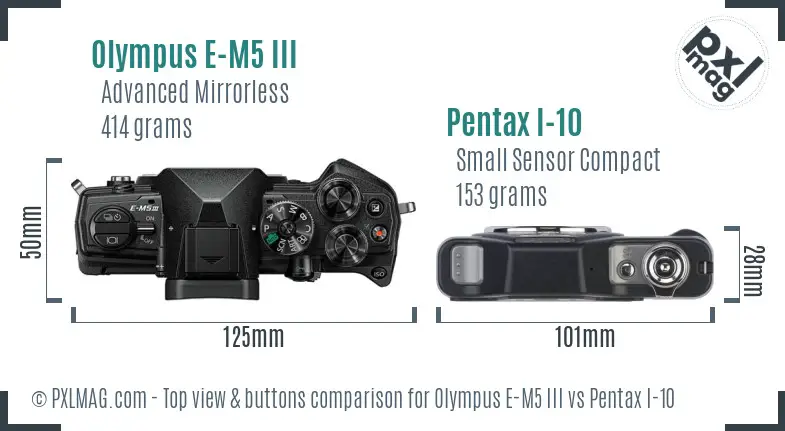 Olympus E-M5 III vs Pentax I-10 top view buttons comparison