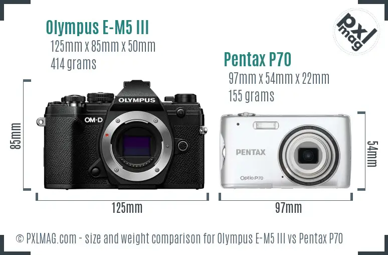 Olympus E-M5 III vs Pentax P70 size comparison