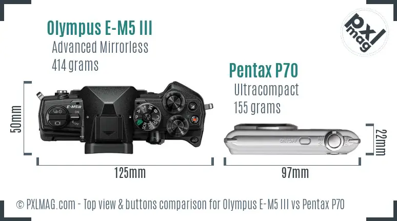 Olympus E-M5 III vs Pentax P70 top view buttons comparison