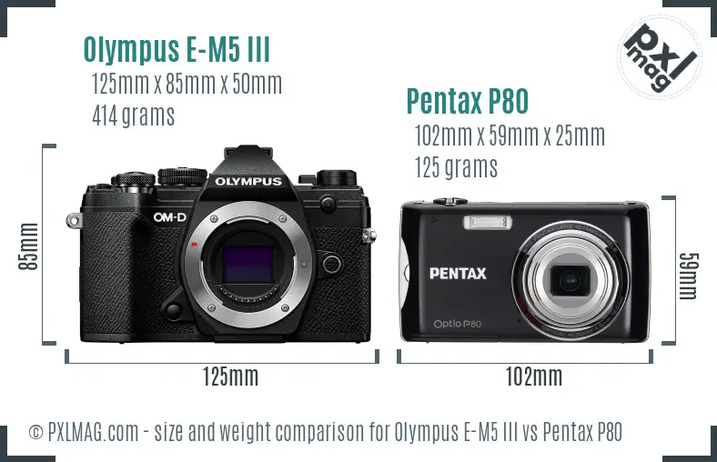 Olympus E-M5 III vs Pentax P80 size comparison