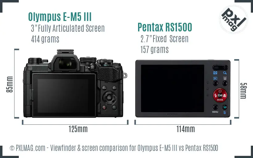 Olympus E-M5 III vs Pentax RS1500 Screen and Viewfinder comparison