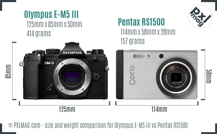 Olympus E-M5 III vs Pentax RS1500 size comparison
