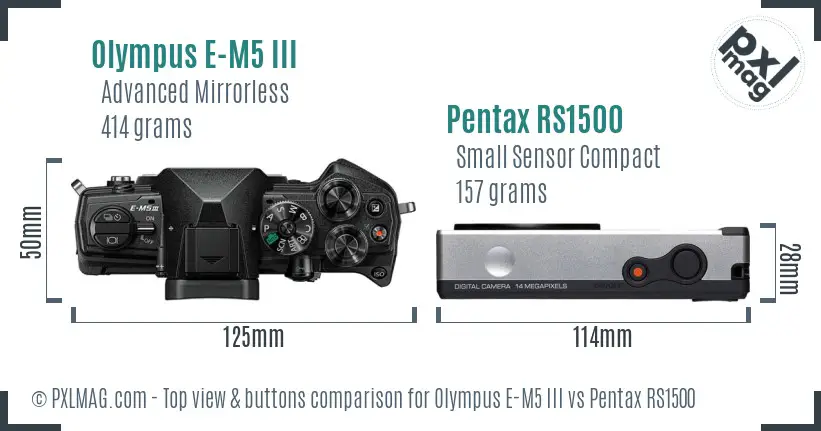 Olympus E-M5 III vs Pentax RS1500 top view buttons comparison