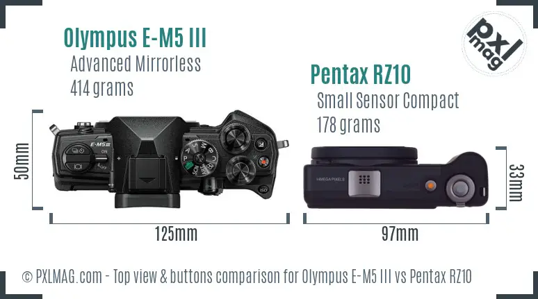 Olympus E-M5 III vs Pentax RZ10 top view buttons comparison
