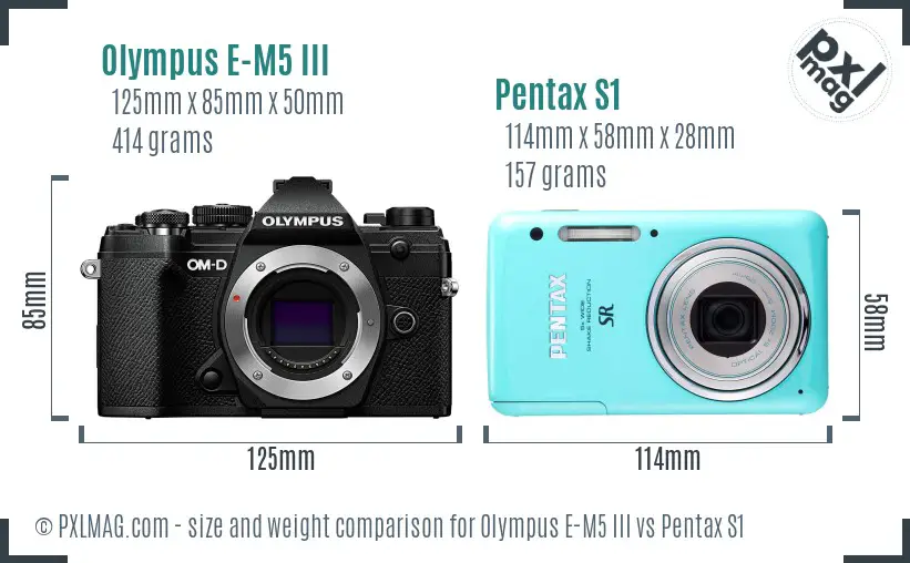 Olympus E-M5 III vs Pentax S1 size comparison