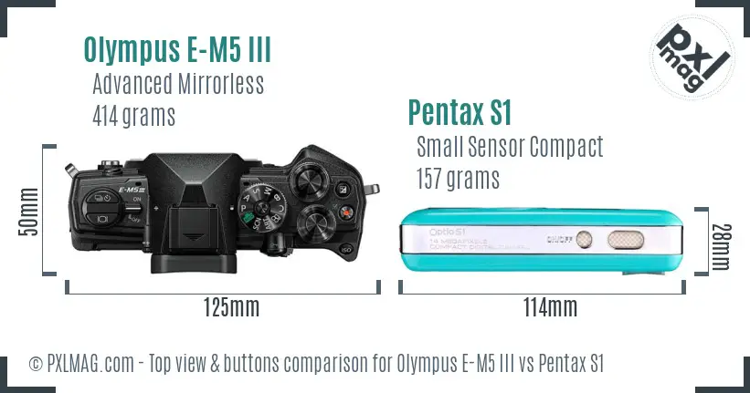 Olympus E-M5 III vs Pentax S1 top view buttons comparison