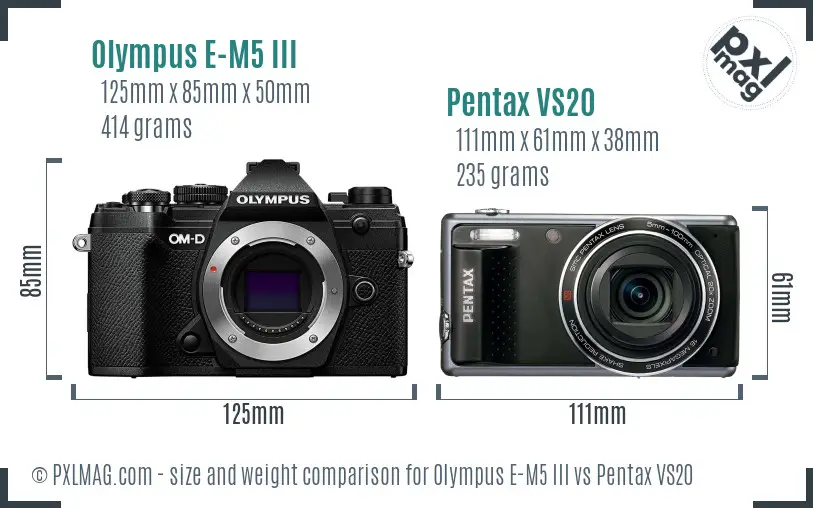 Olympus E-M5 III vs Pentax VS20 size comparison