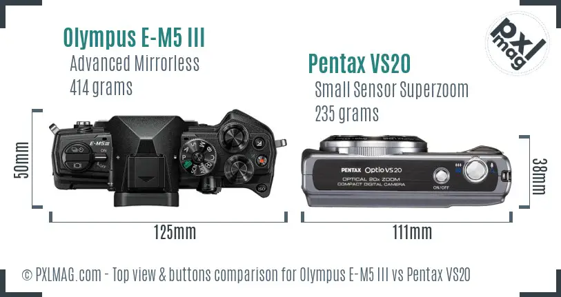 Olympus E-M5 III vs Pentax VS20 top view buttons comparison