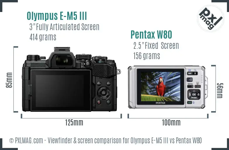 Olympus E-M5 III vs Pentax W80 Screen and Viewfinder comparison