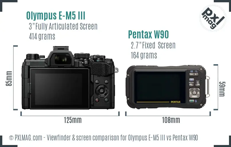 Olympus E-M5 III vs Pentax W90 Screen and Viewfinder comparison