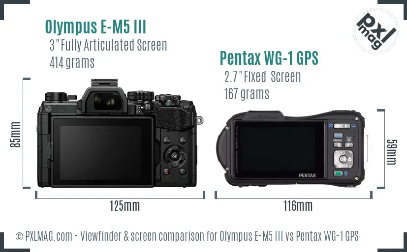 Olympus E-M5 III vs Pentax WG-1 GPS Screen and Viewfinder comparison