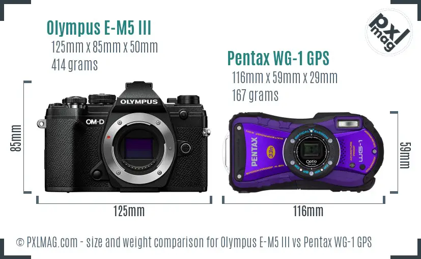 Olympus E-M5 III vs Pentax WG-1 GPS size comparison