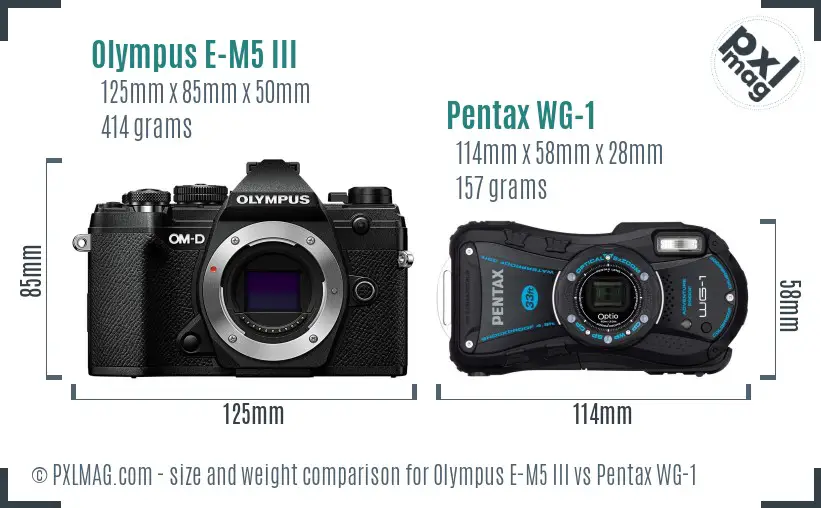 Olympus E-M5 III vs Pentax WG-1 size comparison