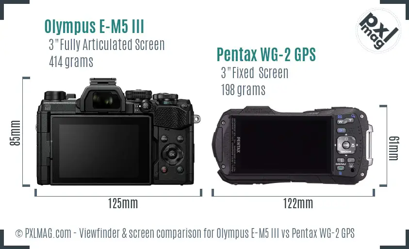 Olympus E-M5 III vs Pentax WG-2 GPS Screen and Viewfinder comparison