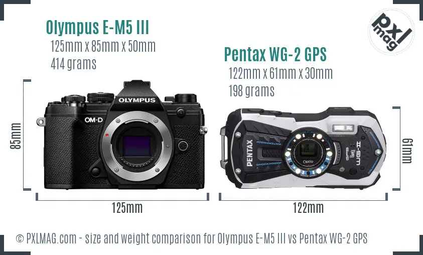 Olympus E-M5 III vs Pentax WG-2 GPS size comparison
