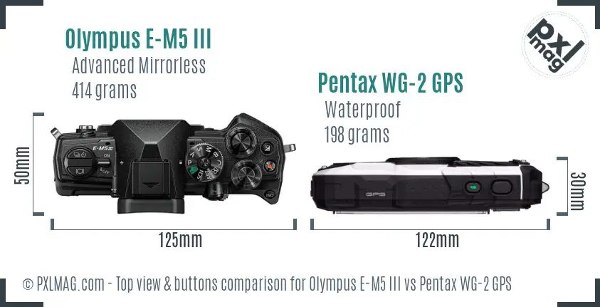 Olympus E-M5 III vs Pentax WG-2 GPS top view buttons comparison