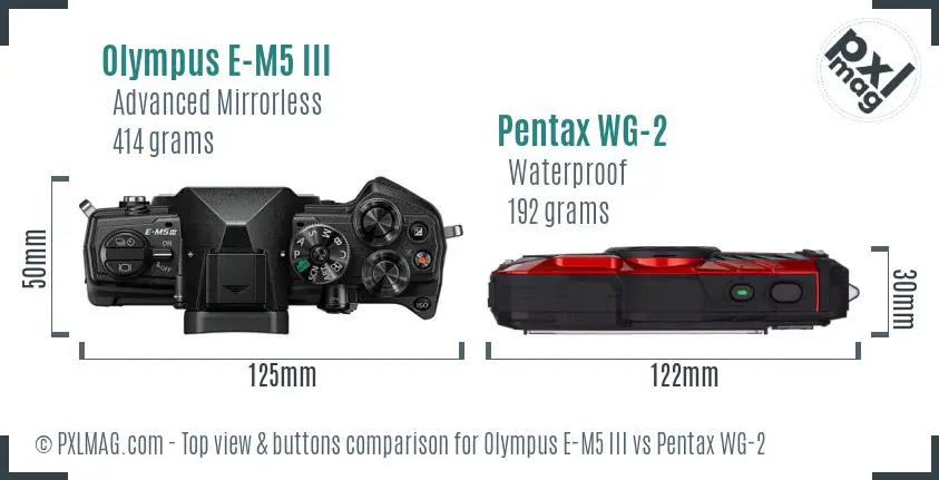 Olympus E-M5 III vs Pentax WG-2 top view buttons comparison
