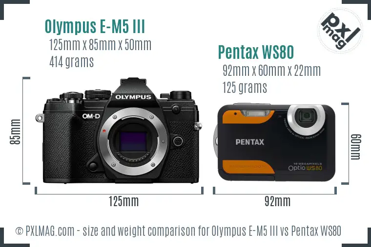 Olympus E-M5 III vs Pentax WS80 size comparison