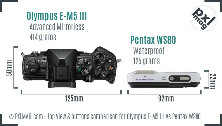 Olympus E-M5 III vs Pentax WS80 top view buttons comparison