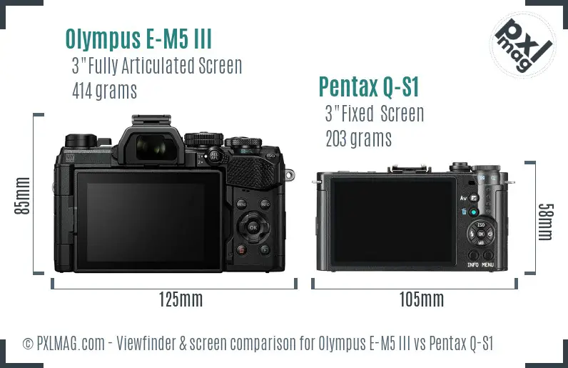 Olympus E-M5 III vs Pentax Q-S1 Screen and Viewfinder comparison