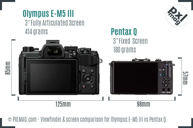 Olympus E-M5 III vs Pentax Q Screen and Viewfinder comparison