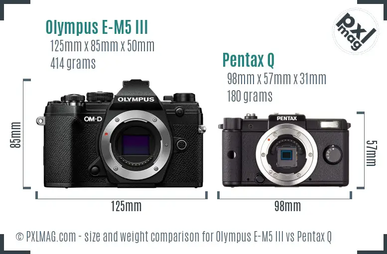 Olympus E-M5 III vs Pentax Q size comparison