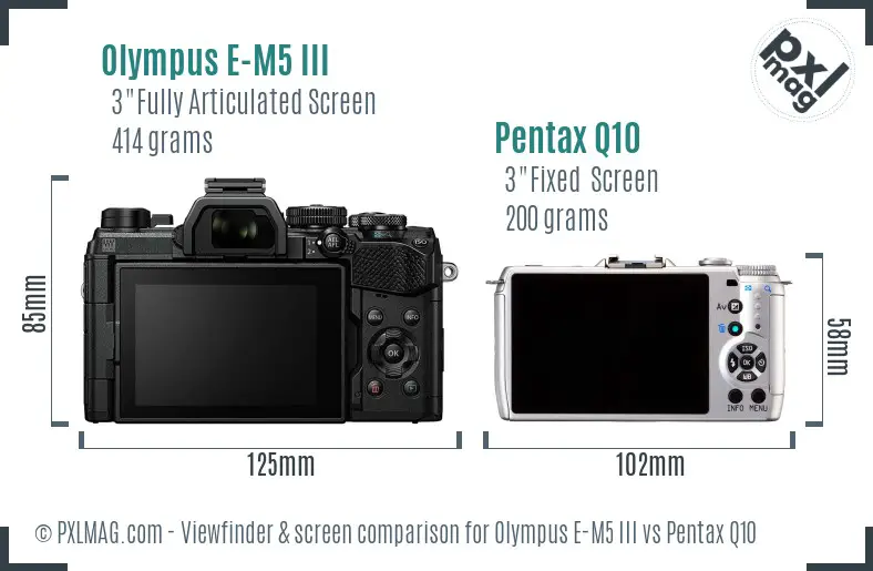 Olympus E-M5 III vs Pentax Q10 Screen and Viewfinder comparison