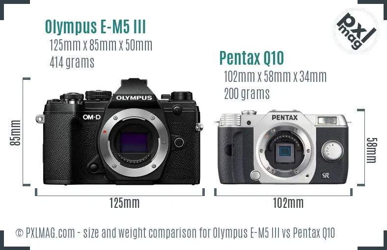 Olympus E-M5 III vs Pentax Q10 size comparison