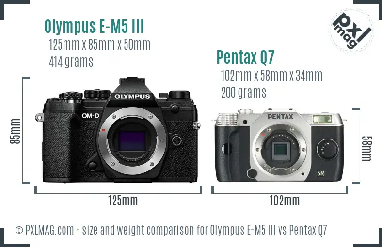 Olympus E-M5 III vs Pentax Q7 size comparison