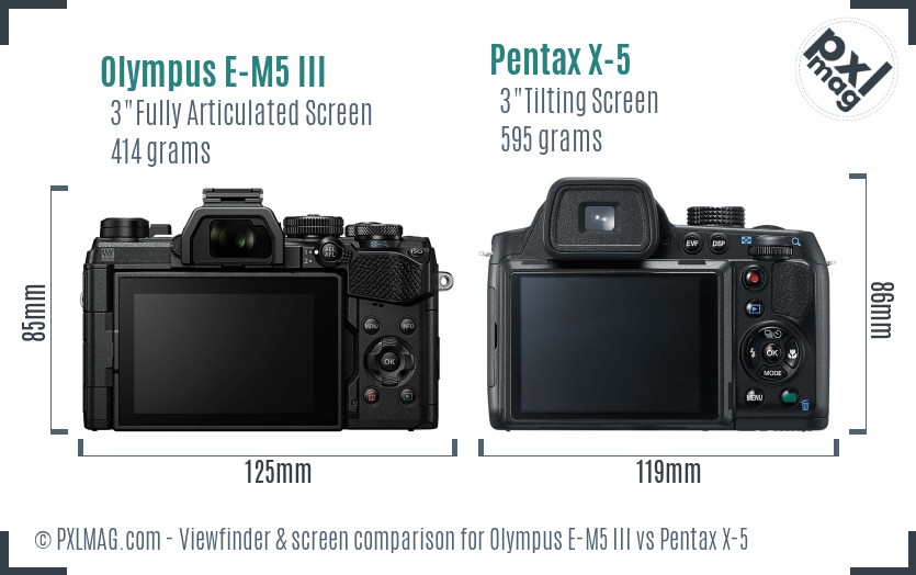 Olympus E-M5 III vs Pentax X-5 Screen and Viewfinder comparison