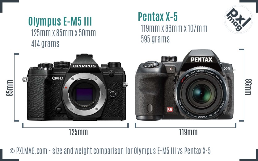 Olympus E-M5 III vs Pentax X-5 size comparison