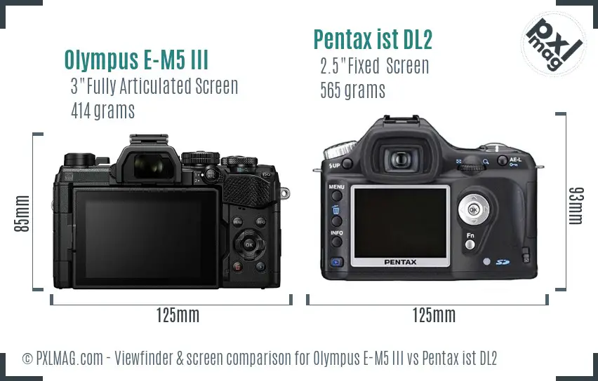 Olympus E-M5 III vs Pentax ist DL2 Screen and Viewfinder comparison