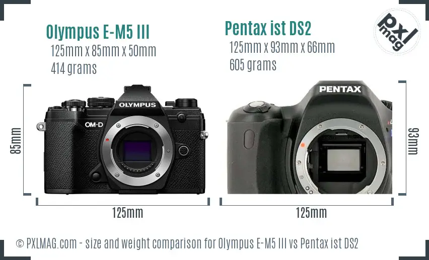 Olympus E-M5 III vs Pentax ist DS2 size comparison