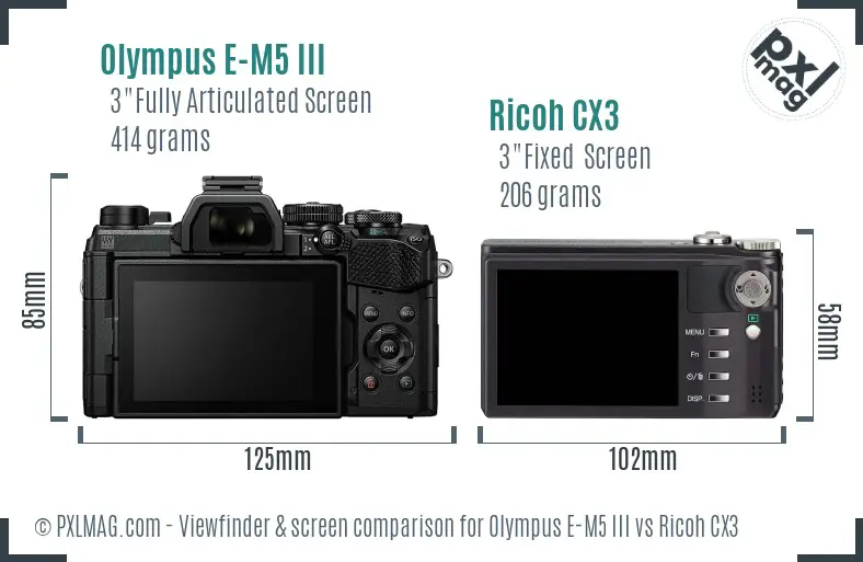 Olympus E-M5 III vs Ricoh CX3 Screen and Viewfinder comparison