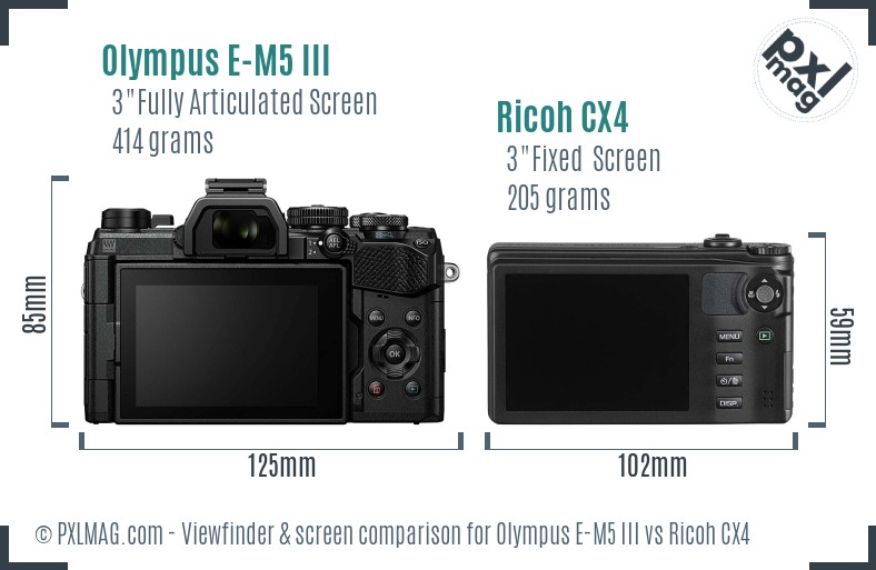 Olympus E-M5 III vs Ricoh CX4 Screen and Viewfinder comparison