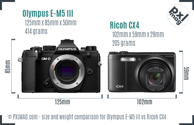 Olympus E-M5 III vs Ricoh CX4 size comparison