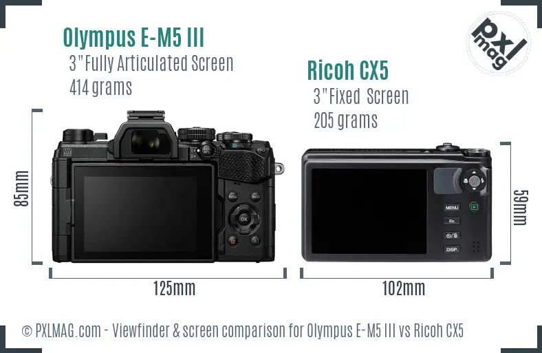 Olympus E-M5 III vs Ricoh CX5 Screen and Viewfinder comparison