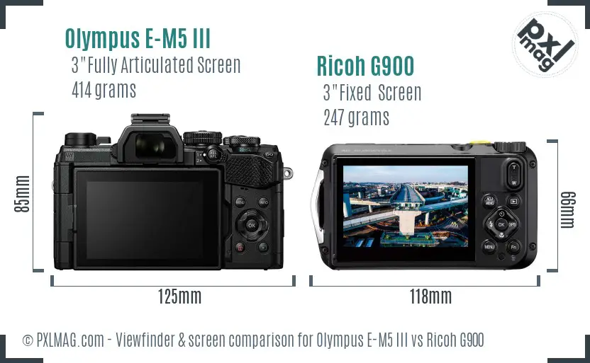 Olympus E-M5 III vs Ricoh G900 Screen and Viewfinder comparison
