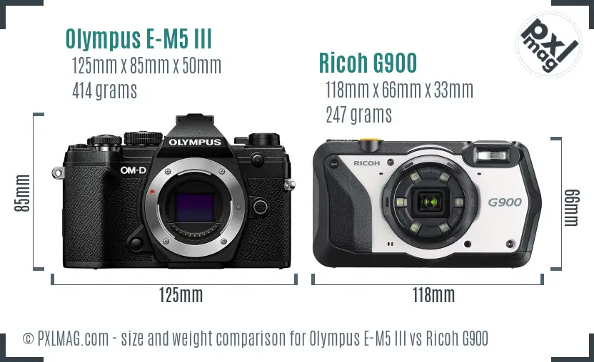 Olympus E-M5 III vs Ricoh G900 size comparison