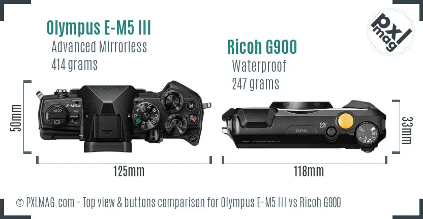 Olympus E-M5 III vs Ricoh G900 top view buttons comparison