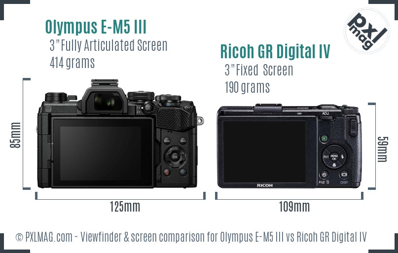 Olympus E-M5 III vs Ricoh GR Digital IV Screen and Viewfinder comparison
