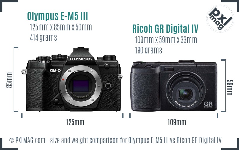 Olympus E-M5 III vs Ricoh GR Digital IV size comparison Olympus E-M5 III vs Ricoh GR Digital IV size comparison