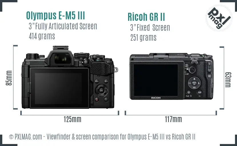 Olympus E-M5 III vs Ricoh GR II Screen and Viewfinder comparison Olympus E-M5 III vs Ricoh GR II Screen and Viewfinder comparison