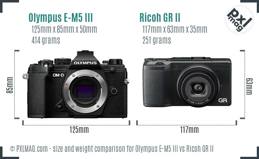Olympus E-M5 III vs Ricoh GR II size comparison Olympus E-M5 III vs Ricoh GR II size comparison