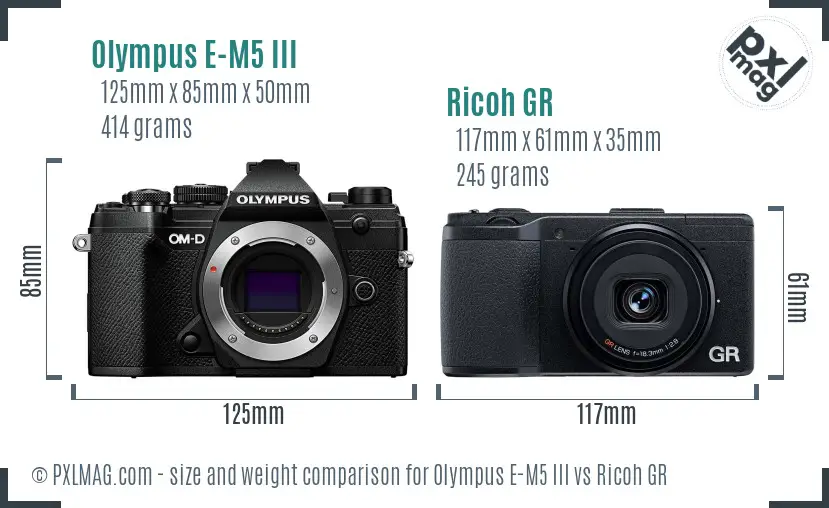 Olympus E-M5 III vs Ricoh GR size comparison