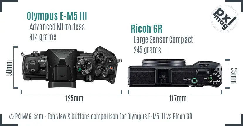 Olympus E-M5 III vs Ricoh GR top view buttons comparison