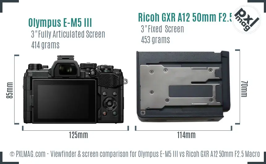 Olympus E-M5 III vs Ricoh GXR A12 50mm F2.5 Macro Screen and Viewfinder comparison Olympus E-M5 III vs Ricoh GXR A12 50mm F2.5 Macro Screen and Viewfinder comparison