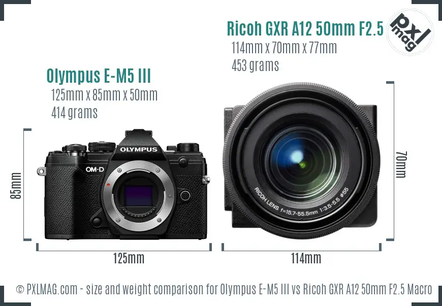 Olympus E-M5 III vs Ricoh GXR A12 50mm F2.5 Macro size comparison Olympus E-M5 III vs Ricoh GXR A12 50mm F2.5 Macro size comparison