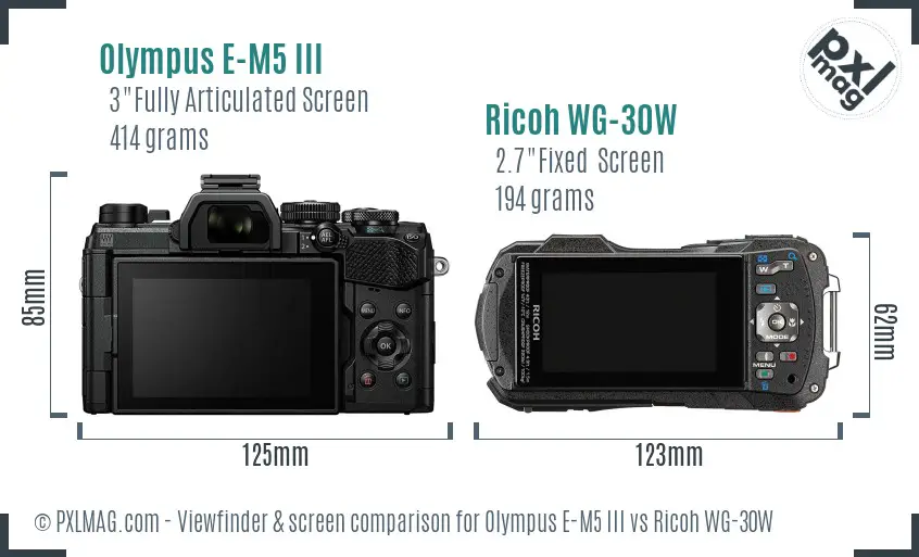 Olympus E-M5 III vs Ricoh WG-30W Screen and Viewfinder comparison Olympus E-M5 III vs Ricoh WG-30W Screen and Viewfinder comparison