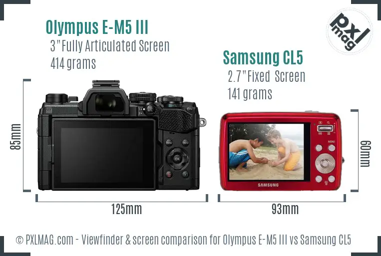 Olympus E-M5 III vs Samsung CL5 Screen and Viewfinder comparison